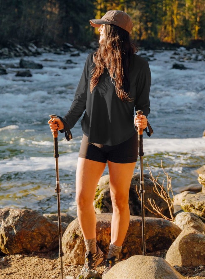 SANTINY Lightweight Long Sleeve Workout Tops for Women Breathable Active Tennis Sports Top Gym Yoga Athletic Running Shirts, Black, L - Image 3