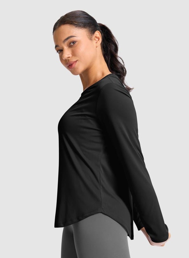 SANTINY Lightweight Long Sleeve Workout Tops for Women Breathable Active Tennis Sports Top Gym Yoga Athletic Running Shirts, Black, L - Image 4