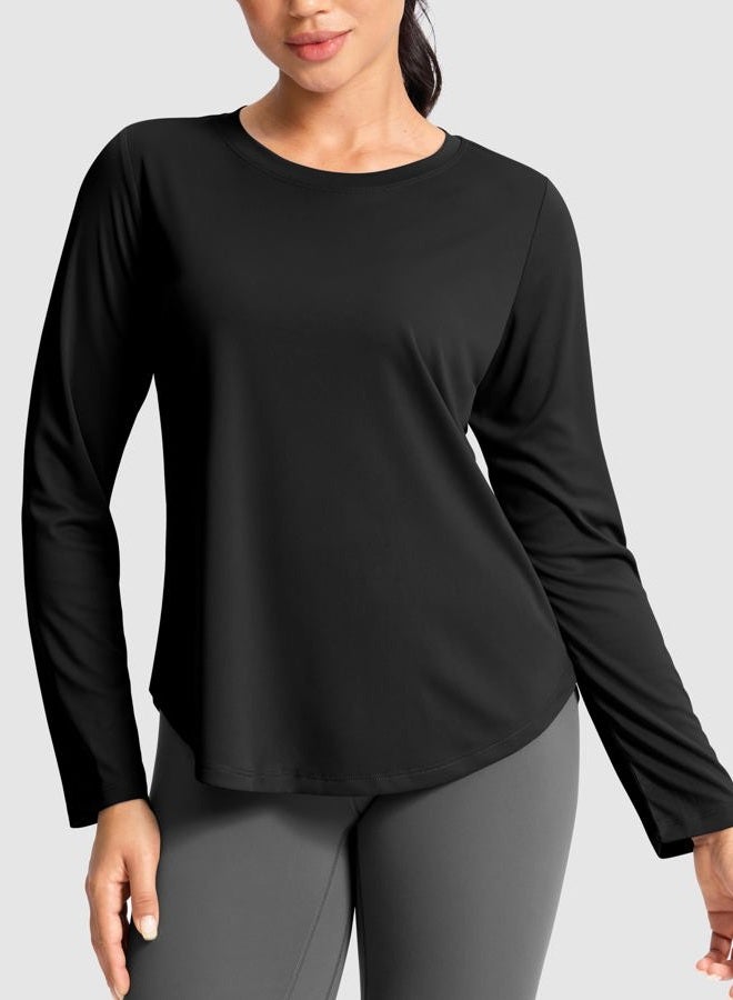 SANTINY Lightweight Long Sleeve Workout Tops for Women Breathable Active Tennis Sports Top Gym Yoga Athletic Running Shirts, Black, L - Image 2