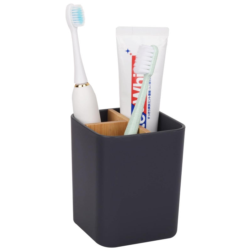 Heagoale Bamboo Toothbrush Holder for Bathrooms 3 Slots Toothbrush and Toothpaste Holder Bathroom Counter Organizer for Electric Toothbrushes Floss Razors Cool Grey - Image 2