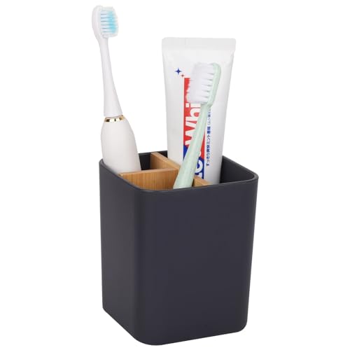 Heagoale Bamboo Toothbrush Holder for Bathrooms 3 Slots Toothbrush and Toothpaste Holder Bathroom Counter Organizer for Electric Toothbrushes Floss Razors Cool Grey - Image 1