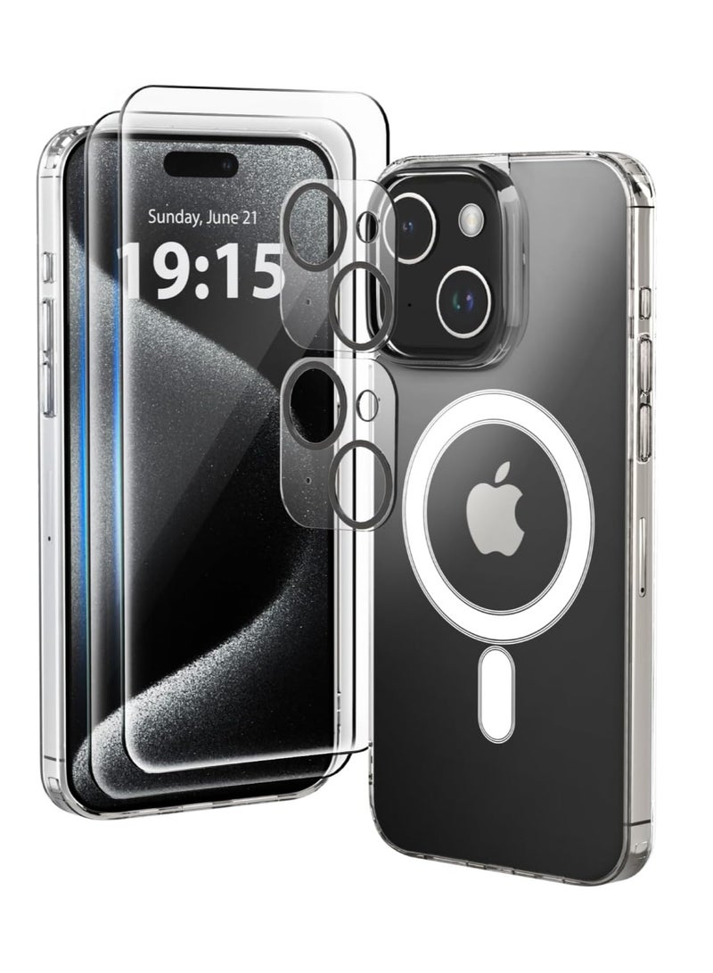 إلترازون ELTRAZONE --Designed for iPhone 15 Plus Case, [Clear] 5 in 1 [Non Yellowing] Case with 2X Tempered Glass Screen and 2X Camera Lens Protectors, Shockproof and Air-Guard Corners (Clear MagSafe) - Image 1