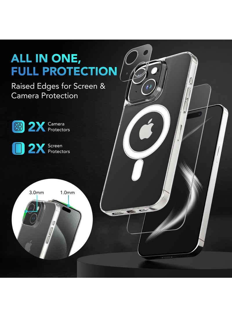 إلترازون ELTRAZONE --Designed for iPhone 15 Plus Case, [Clear] 5 in 1 [Non Yellowing] Case with 2X Tempered Glass Screen and 2X Camera Lens Protectors, Shockproof and Air-Guard Corners (Clear MagSafe) - Image 2