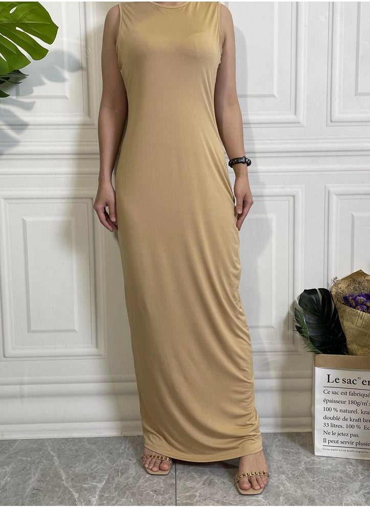 Loquat Muslim Solid Casual Sleeveless Bottomed Dress Abaya  - Image 1