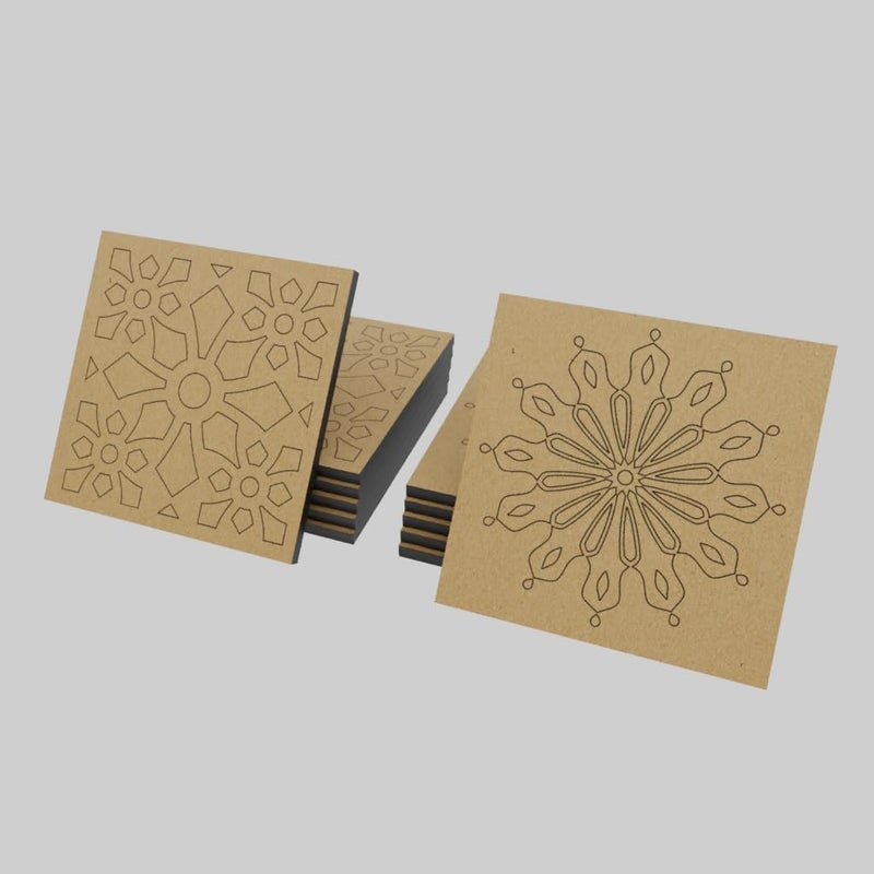 PICRAZEE ألواح مربعة مسبقة العلامة من خشب الصنوبر الهندسي MDF بحجم 12 بحجم 4x4 بوصة وسمك 5.5 مم - مثالية للفنون والحرف اليدوية، فن الراتنج، الديكوباج، ومشاريع DIY - Image 2