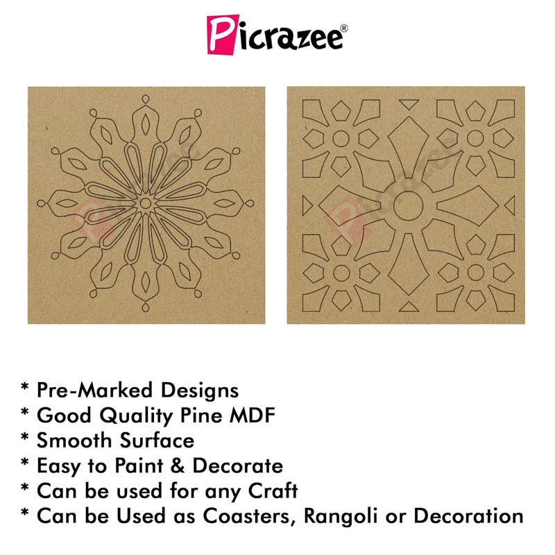 PICRAZEE ألواح مربعة مسبقة العلامة من خشب الصنوبر الهندسي MDF بحجم 12 بحجم 4x4 بوصة وسمك 5.5 مم - مثالية للفنون والحرف اليدوية، فن الراتنج، الديكوباج، ومشاريع DIY - Image 3