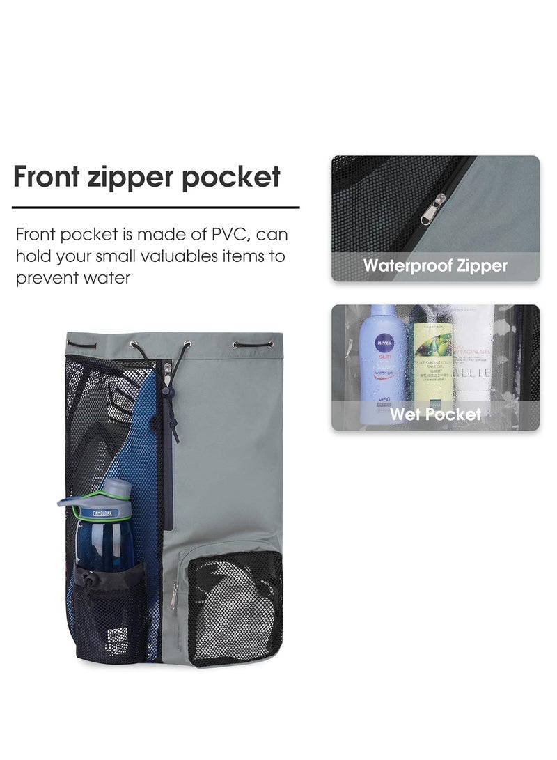 Zikra Mesh Swim Bag Drawstring Backpack with Wet Pocket Beach Backpack for Swimming for Swimming Gym and Workout Gear - Image 3