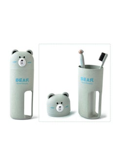 Excefore Travel Toothbrush holder and toothbrush Set, Bear Portable Business Wash Cup Holder, Toothbrush Storage Box Very Suitble for Family, Camping(green)  - Image 1