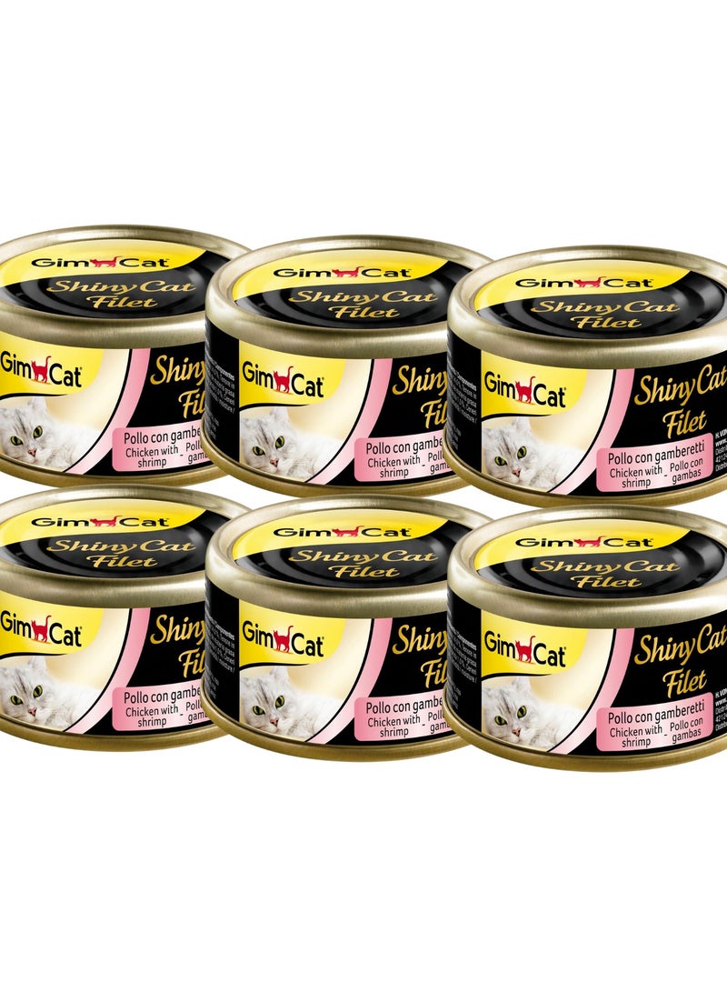 جيم كات اكل قطط رطب طعام قطط رطب بنكهة الدجاج مع الجمبري للقطط البالغة - 6 علب بوزن 70 جرام - Image 1