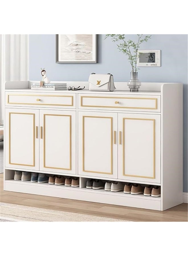 Shoe Cabinet, Wooden Shoe Rack Organizer with Drawers and Doors, Large Capacity Shoe Storage Cabinet for Closet Entryway Hallwayf, Free Standing Shoes Shelves, 120*30*106cm (White) - Image 1