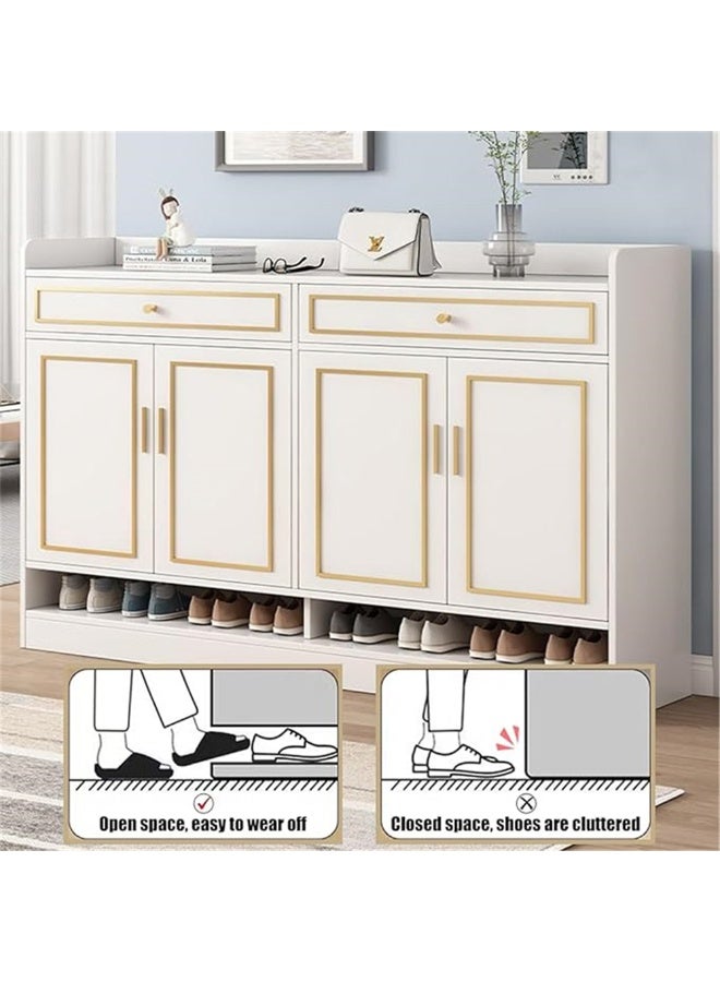 Shoe Cabinet, Wooden Shoe Rack Organizer with Drawers and Doors, Large Capacity Shoe Storage Cabinet for Closet Entryway Hallwayf, Free Standing Shoes Shelves, 120*30*106cm (White) - Image 2