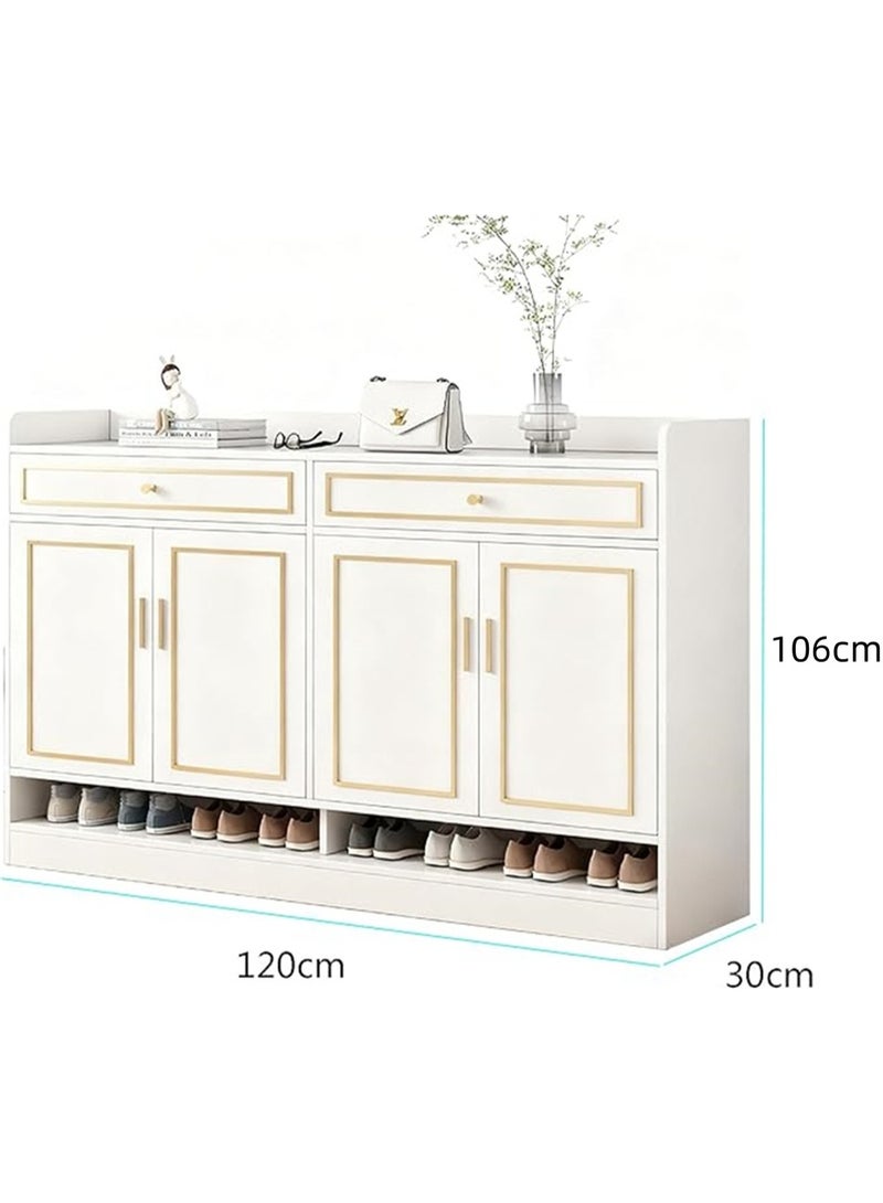 Shoe Cabinet, Wooden Shoe Rack Organizer with Drawers and Doors, Large Capacity Shoe Storage Cabinet for Closet Entryway Hallwayf, Free Standing Shoes Shelves, 120*30*106cm (White) - Image 5