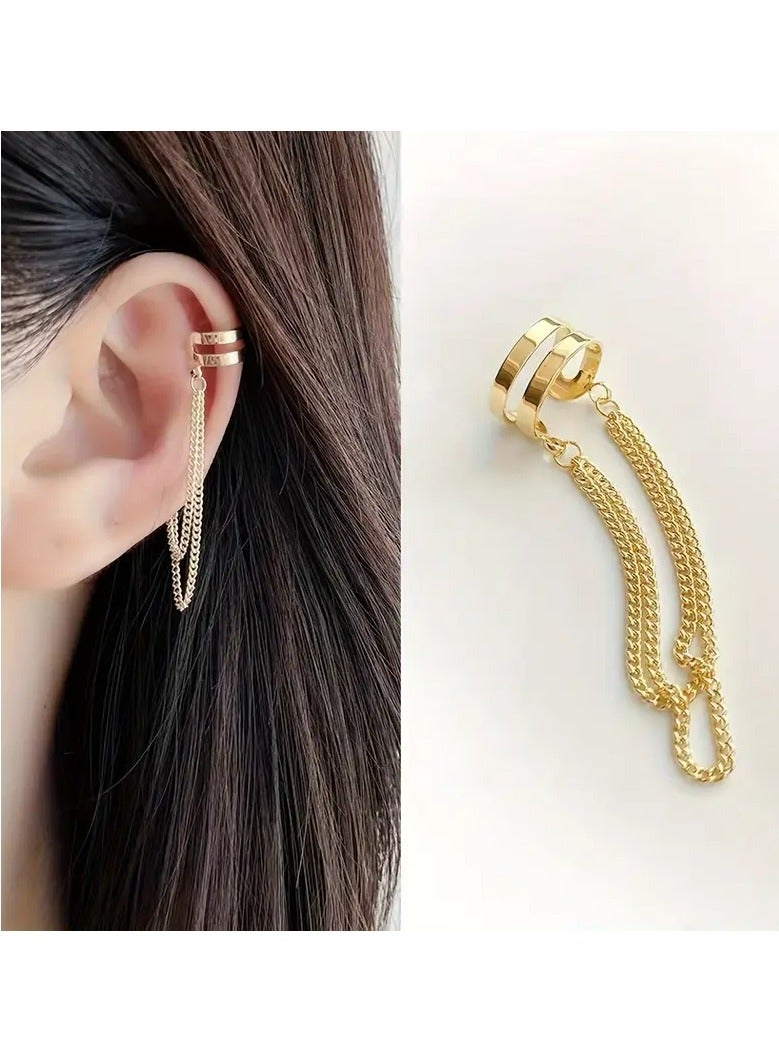 Home Clearance Sale Chic Boho-Inspired Double Layer Tassel Chain Clip-On Earrings for Women - No Piercing Required, Iron Crafted, Long, Fashion - Image 1