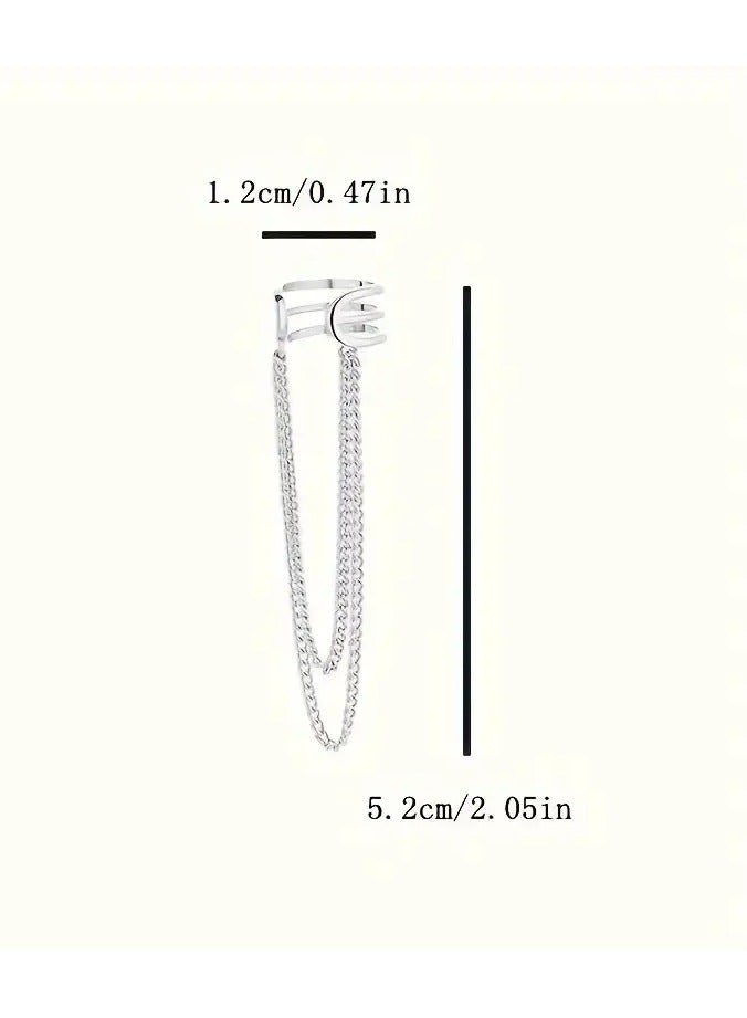 Home Clearance Sale Chic Boho-Inspired Double Layer Tassel Chain Clip-On Earrings for Women - No Piercing Required, Iron Crafted, Long, Fashion - Image 3