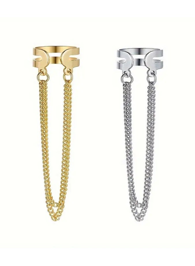Home Clearance Sale Chic Boho-Inspired Double Layer Tassel Chain Clip-On Earrings for Women - No Piercing Required, Iron Crafted, Long, Fashion - Image 5