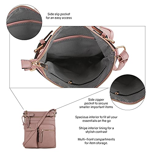 SG SUGU Katie Lightweight Medium Crossbody Bag Shoulder Bag with Multi Pocket for Women | MAUVE - Image 3