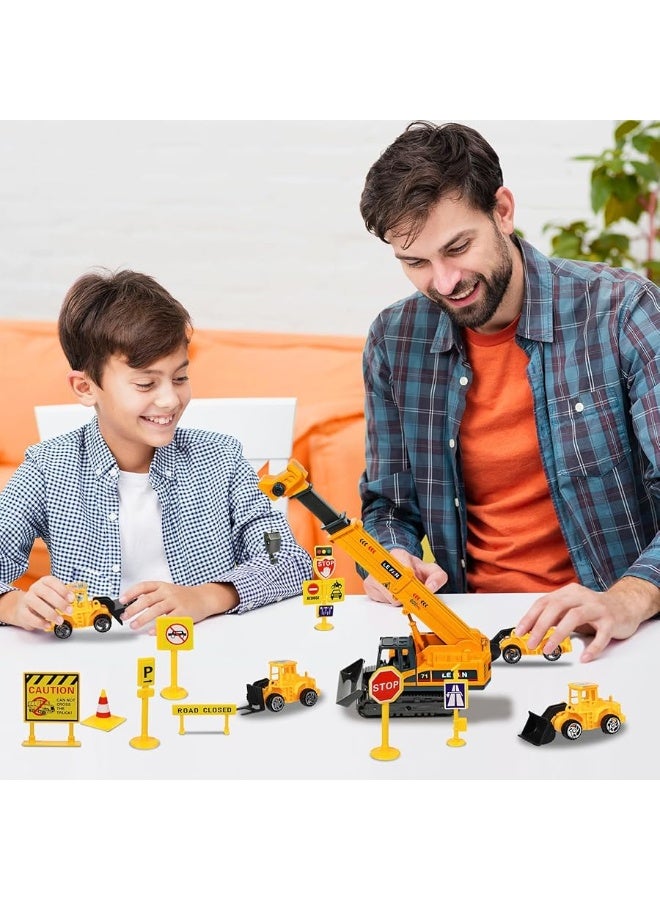 RAYNAG 16 Pieces Construction Cake Topper Vehicles Cake Decoration Set Construction Birthday Party Supplies Large Crane Excavator Traffic Road Sign Cake Topper for Kids Birthday Party Supplies Favours - Image 2