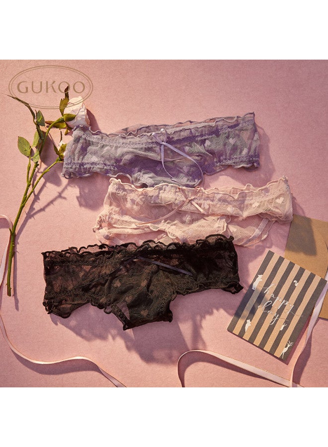 Gukoo Women's Lace Mesh Bow Thin Underwear 3-pack, Size M - Image 3