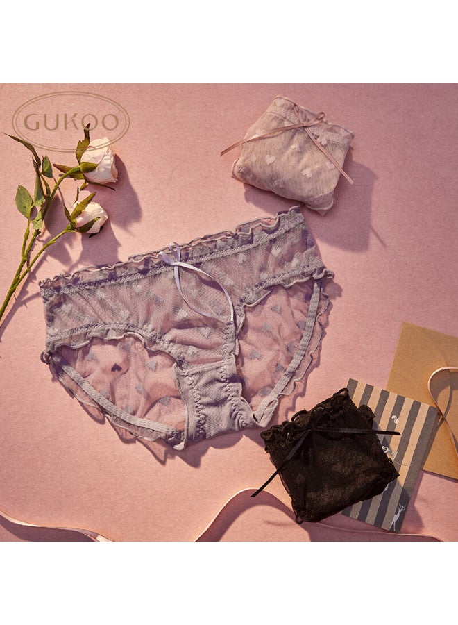 Gukoo Women's Lace Mesh Bow Thin Underwear 3-pack, Size M - Image 2