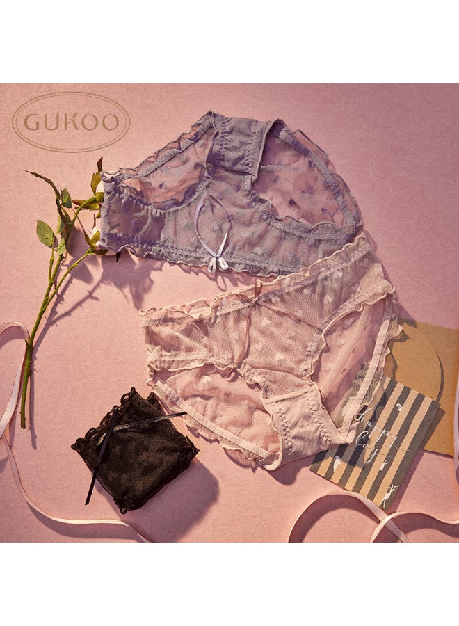 Gukoo Women's Lace Mesh Bow Thin Underwear 3-pack, Size M - Image 4