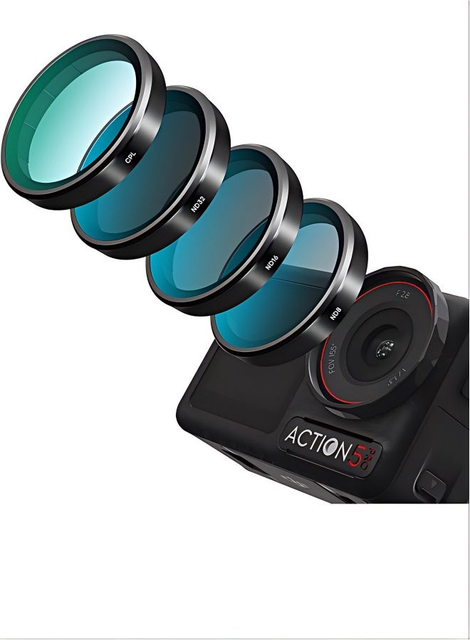REYGEAK Lens Filter Set for DJI Action 5 Pro/4/3,4 Pack CPL ND8 ND16 ND32 Polarizing Neutral Density Filter,Multicoated HD Optical Glass for DJI Osmo Action Camera Accessories - Image 1