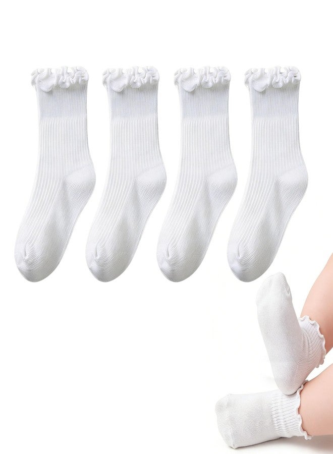 Wojgzon Toddler Ruffle Socks Baby Girls Age 1-3, Kids White Cotton Frilly Dress Crew Ankle Socks 2 Pairs - Image 1