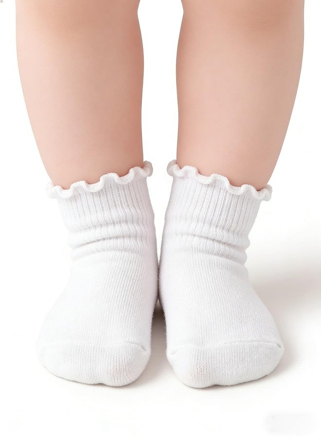 Wojgzon Toddler Ruffle Socks Baby Girls Age 1-3, Kids White Cotton Frilly Dress Crew Ankle Socks 2 Pairs - Image 2