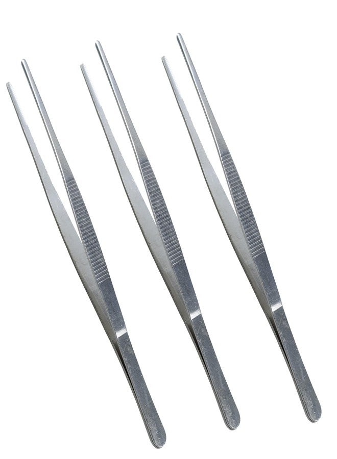 AUXBC 3Pcs 8 Inch Thumb Dressing Forceps, Stainless Steel Multipurpose Tweezer with Serrated Tip, Professional Grade Tissue Tweezers for Medical, Lab, Electronic Repairs and Craft Use - Image 1