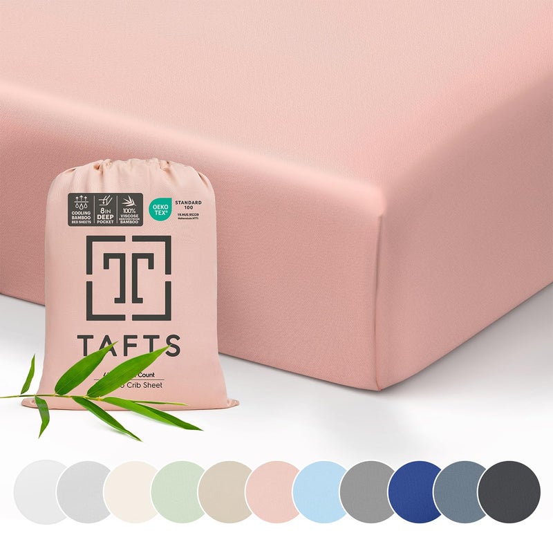Tafts Tafts Crib Sheets 100 Viscose derived from Bamboo Fitted Girls Boys  Unisex 8 Inch Deep Pocket Standard Crib  Toddler Mattress Cooling Soft 360 Elastic Lifetime Quality 28 x 52 Pink