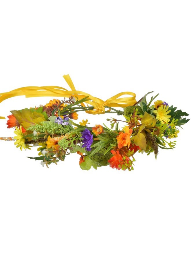 LLinfflr Floral Crown Flower Garland Headband Hair Wreath Floral Headpiece Halo Boho Party Prom Wedding Photos Golden - Image 1