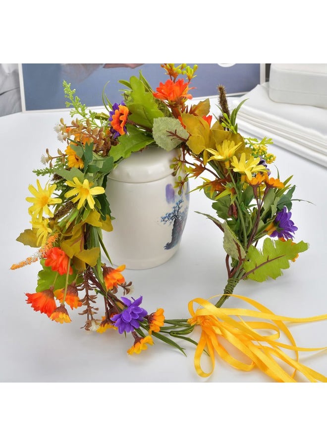 LLinfflr Floral Crown Flower Garland Headband Hair Wreath Floral Headpiece Halo Boho Party Prom Wedding Photos Golden - Image 3