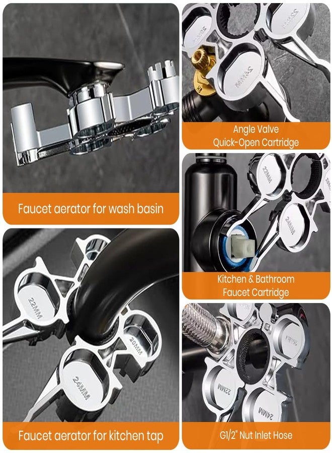 Serplex® Faucet Aerator Removal Tool 4 in 1 Zinc Alloy Faucet Wrench with Rubber Grip Strap, Metal Aerator Wrench Key for Sink Hidden/Threaded, 18mm 20mm 22mm 24mm Aerator Key for Sink Tap Repair - Image 5