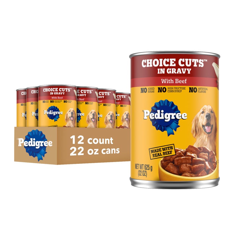 Pedigree Choice Cuts In Gravy Adult Canned Soft Wet Dog Food With Beef, 22 oz. Cans (12 Count, Pack of 1) - Image 1
