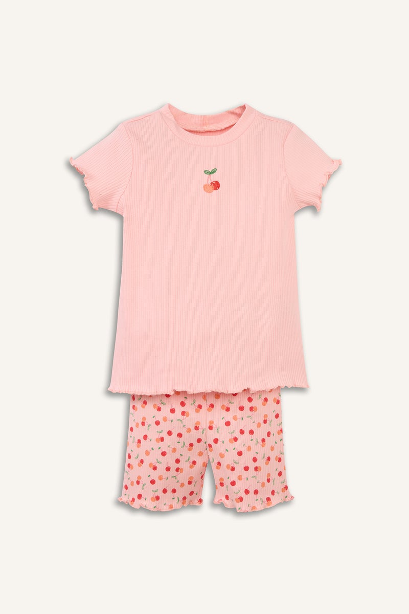 ديفاكتو طقم بناتي مضلع قصة عادية من قطعتين - Image 1