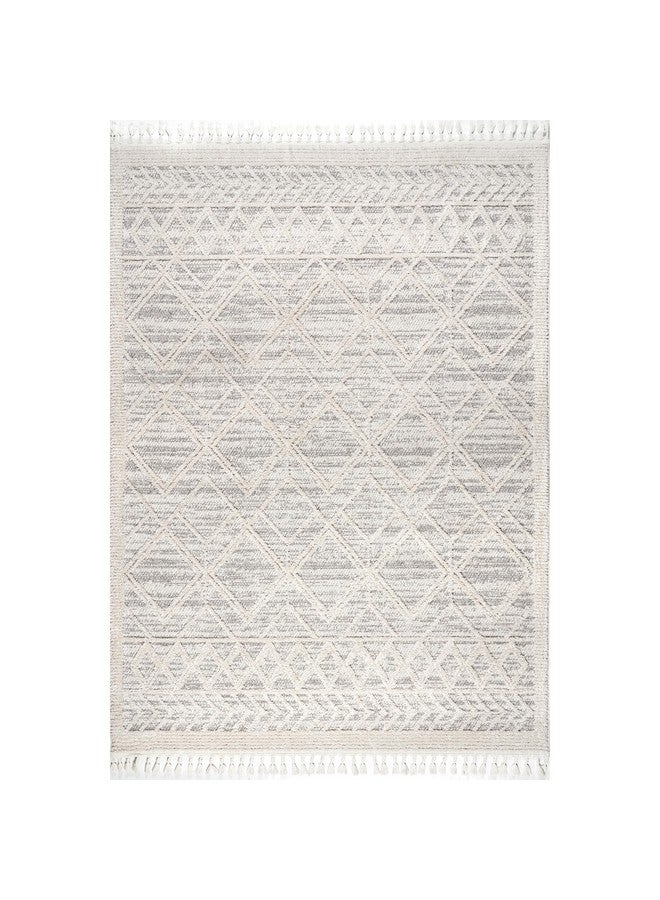 nuLOOM nuLOOM Ansley Moroccan Lattice Tassel Area Rug - 4x6 Area Rug Modern/Contemporary Light Grey/Off-White Rugs for Living Room Bedroom Dining Room Kitchen  - Image 2