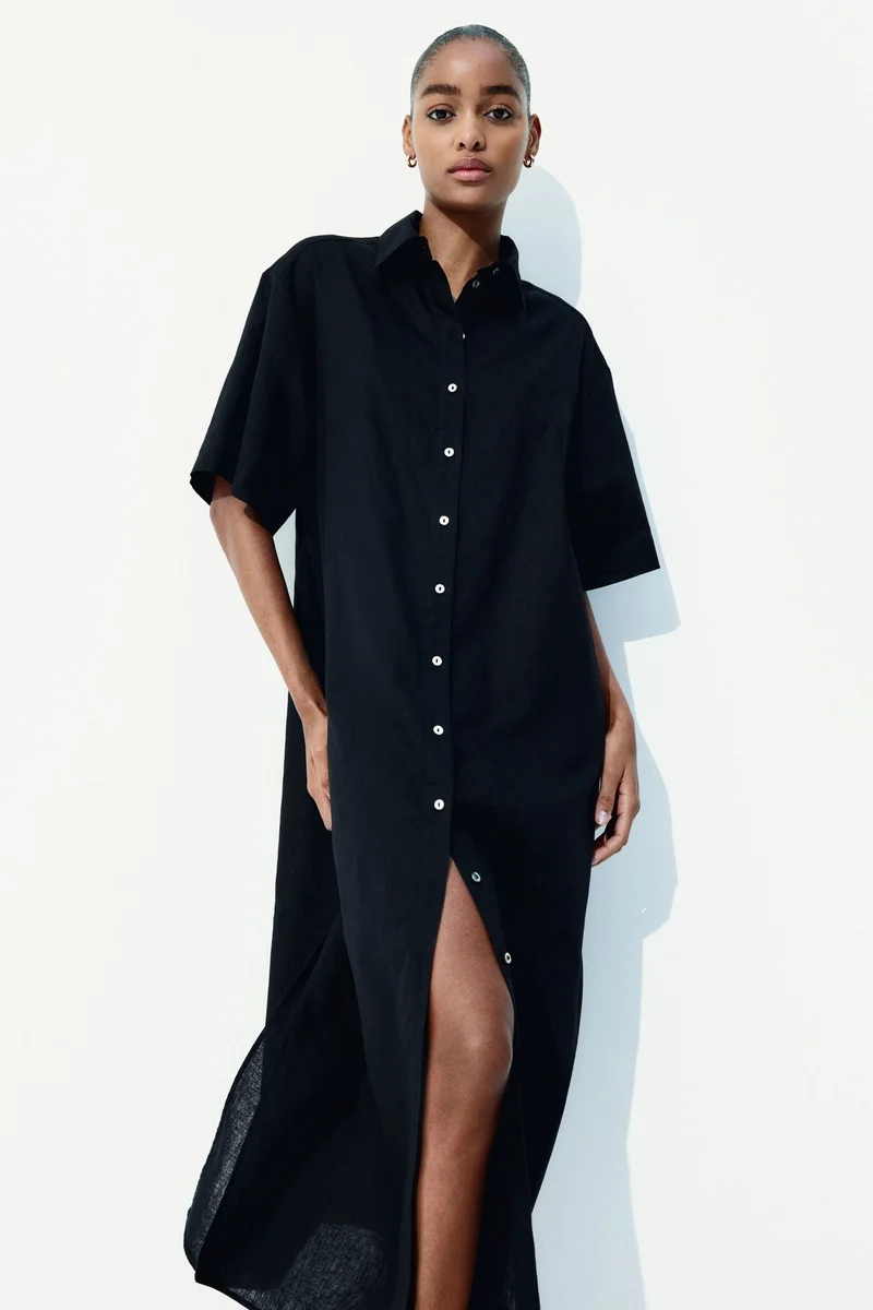 اتش اند ام فستان بقصّة قميص من مزيج الكتان