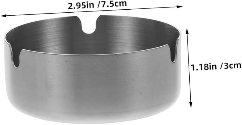 2Pcs Stainless Steel Round Ashtrays Portable Indoor Outdoor Use Easy to Clean - Image 3