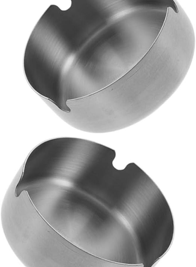 2Pcs Stainless Steel Round Ashtrays Portable Indoor Outdoor Use Easy to Clean - Image 1