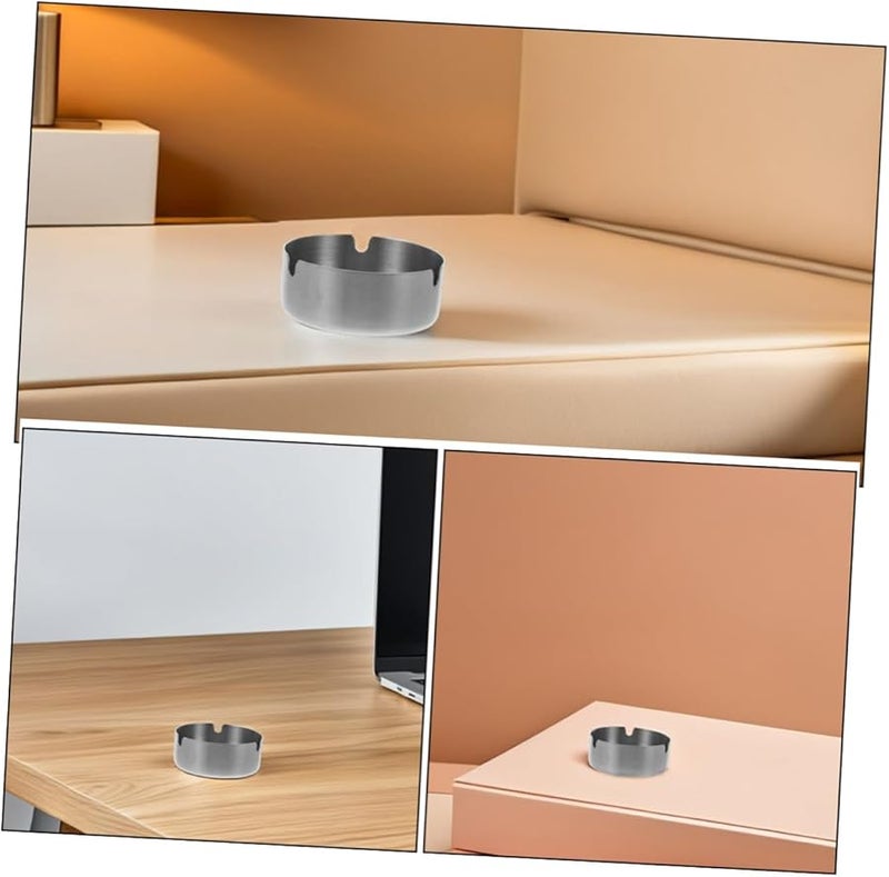 2Pcs Stainless Steel Round Ashtrays Portable Indoor Outdoor Use Easy to Clean - Image 4