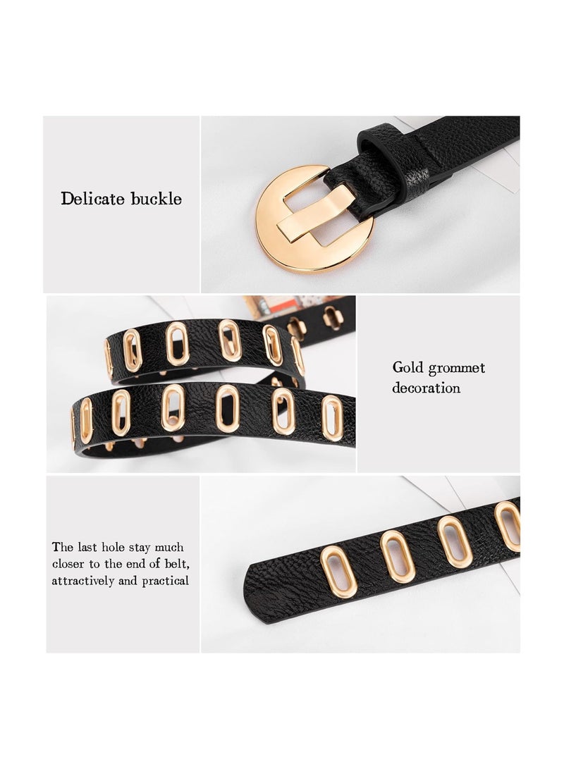 KASTWAVE 2 Pcs Womens Dress Belt, Leather Punk Belt Jeans Belt, Double Grommet Belt for Jeans Dresses Pants, Black and White - Image 4
