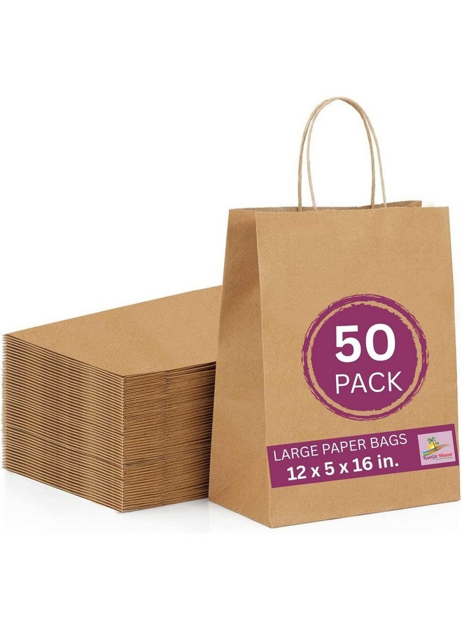 RanGit Bhumi® Brown Kraft Paper Bags with Handles Large 12"x16"x5" Pack of 50 pcs - Large Shopping Retail Paper Carry Bags, Return Gift Bags (12x5x16 in Brown, 50 pack) - Image 1