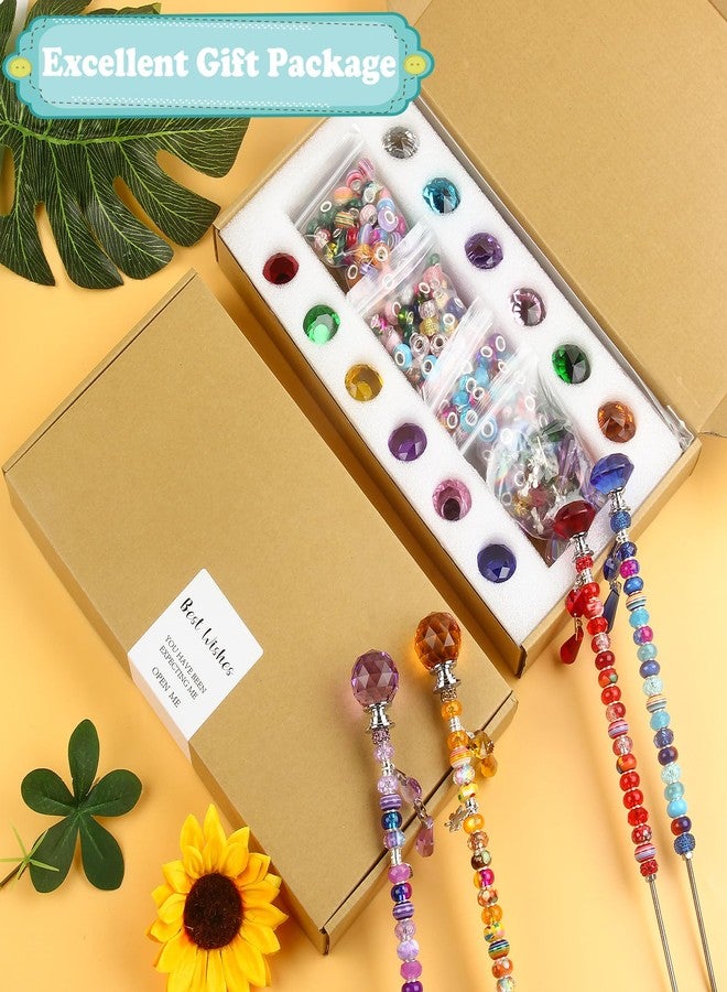 UFU 310 Pcs Beaded Garden Stakes Kit - DIY Fairy Wand Garden Stake Beads Kit with 252 Colorful Assortment Large Hole Beads, 12 or 10IN Threaded Rod, Crystal Stopper Top & Pendants for Outdoor Decor - Image 4