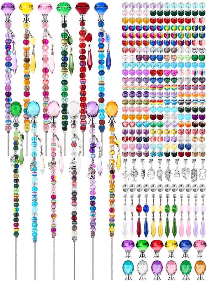 UFU 310 Pcs Beaded Garden Stakes Kit - DIY Fairy Wand Garden Stake Beads Kit with 252 Colorful Assortment Large Hole Beads, 12 or 10IN Threaded Rod, Crystal Stopper Top & Pendants for Outdoor Decor - Image 1