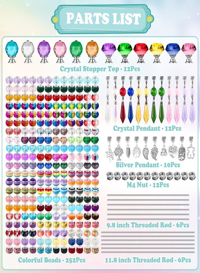 UFU 310 Pcs Beaded Garden Stakes Kit - DIY Fairy Wand Garden Stake Beads Kit with 252 Colorful Assortment Large Hole Beads, 12 or 10IN Threaded Rod, Crystal Stopper Top & Pendants for Outdoor Decor - Image 3