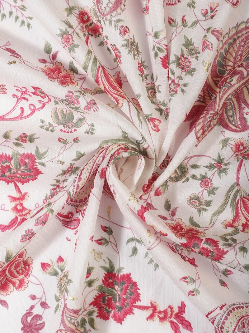 أيه كيه إس White & Pink Paisley Floral Fabric