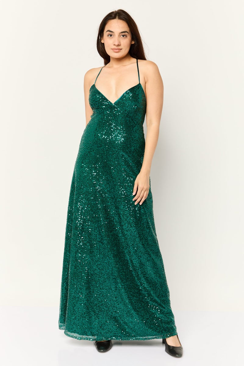 Lulus Women Sequins Maxi Dress, Dark Green - Image 1