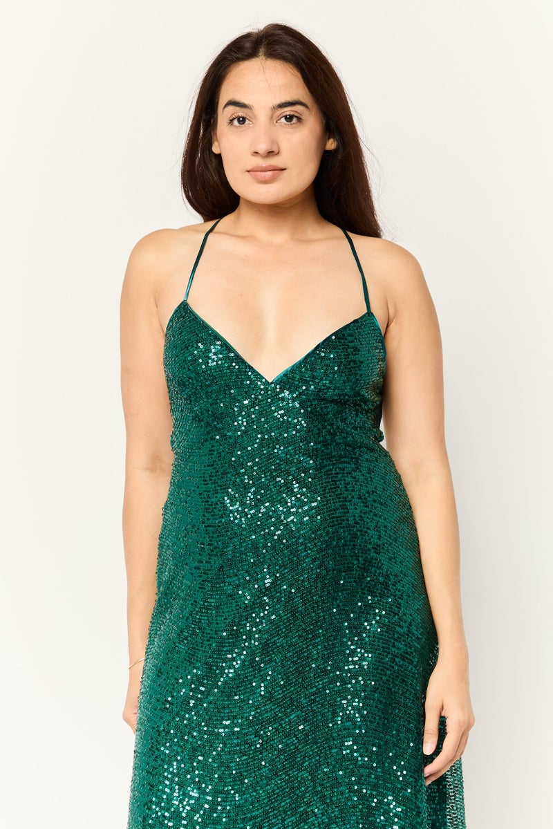 Lulus Women Sequins Maxi Dress, Dark Green - Image 2