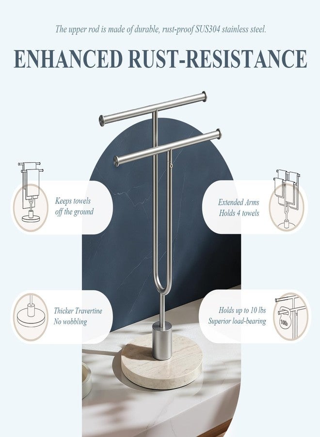 Tindbea Hand Towel Holder with Balanced Travertine Base, SUS304 Stainless Steel Stand Towel Ring Y Shape Hand Towel Rack Free-Standing Towel Bar for Bathroom Kitchen (Double Rod Brushed Silver) - Image 5
