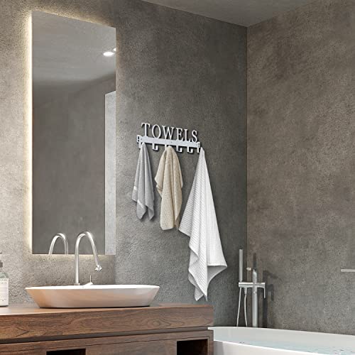 Kuhome Over The Door Hooks, Towel Rack for Bathroom, Door Mount Towel Hooks Bath Towel Hanger for Bedroom Kitchen Pool Beach Towels Bathrobe Wall Mount Towel Holder for Bathrooms (6 Hooks, Silver Grey) - Image 5
