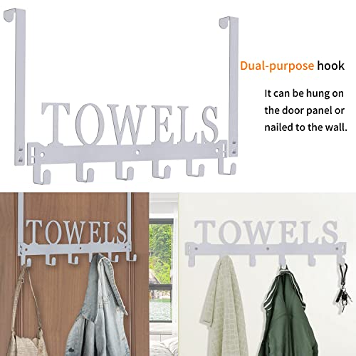 Kuhome Over The Door Hooks, Towel Rack for Bathroom, Door Mount Towel Hooks Bath Towel Hanger for Bedroom Kitchen Pool Beach Towels Bathrobe Wall Mount Towel Holder for Bathrooms (6 Hooks, Silver Grey) - Image 2